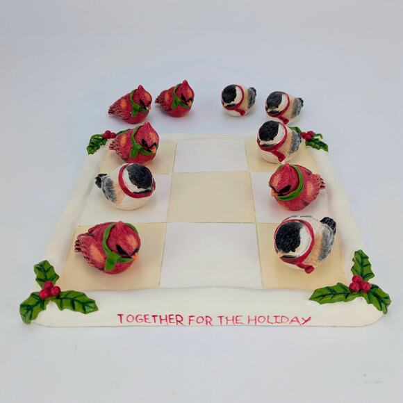 Holiday Birds Resin Tic-Tac-Toe Game Cardinals Chickadees Christmas Winter Fun - Picture 10 of 15